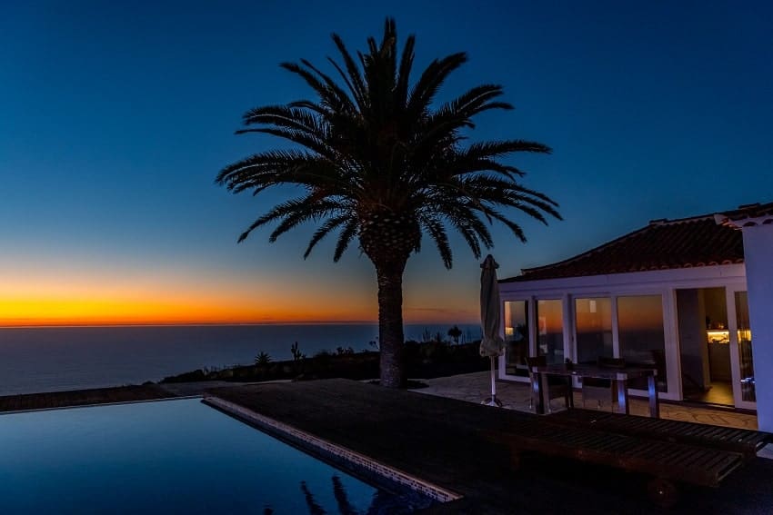 Sonnenuntergang, Villa Palomar, Luxus Ferienhaus La Palma